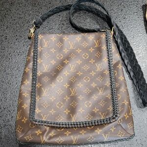 Vintage Boho Louis Vuitton Brown Monogram Braided Shoulder Bag BARCELONA Large